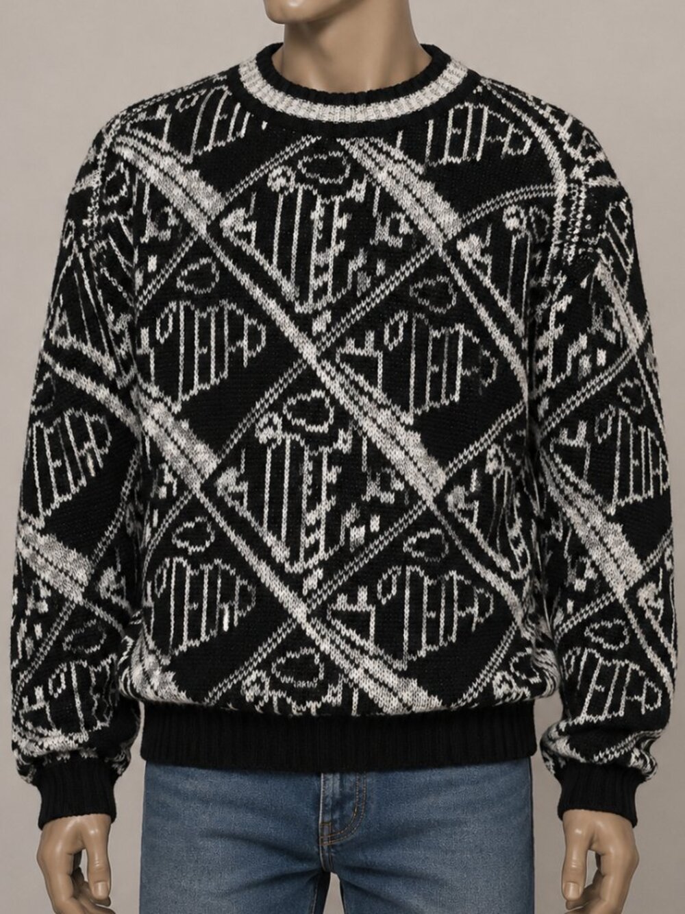 UINER Sportswear vintage Korean Geometric 80s 90s Knit Monochrome Abstract XL